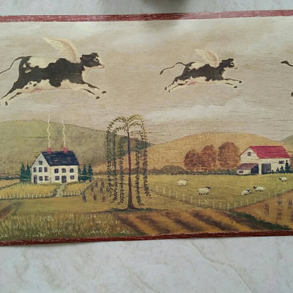 RESERVED Wallpaper Border Country Flying Cows 2 ROLLS - Picture 5 of 11